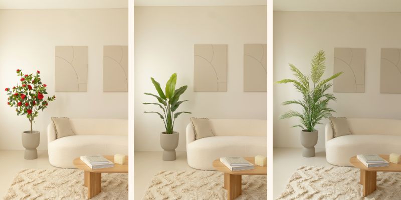 3 verschillende kunstplanten in dezelfde situatie