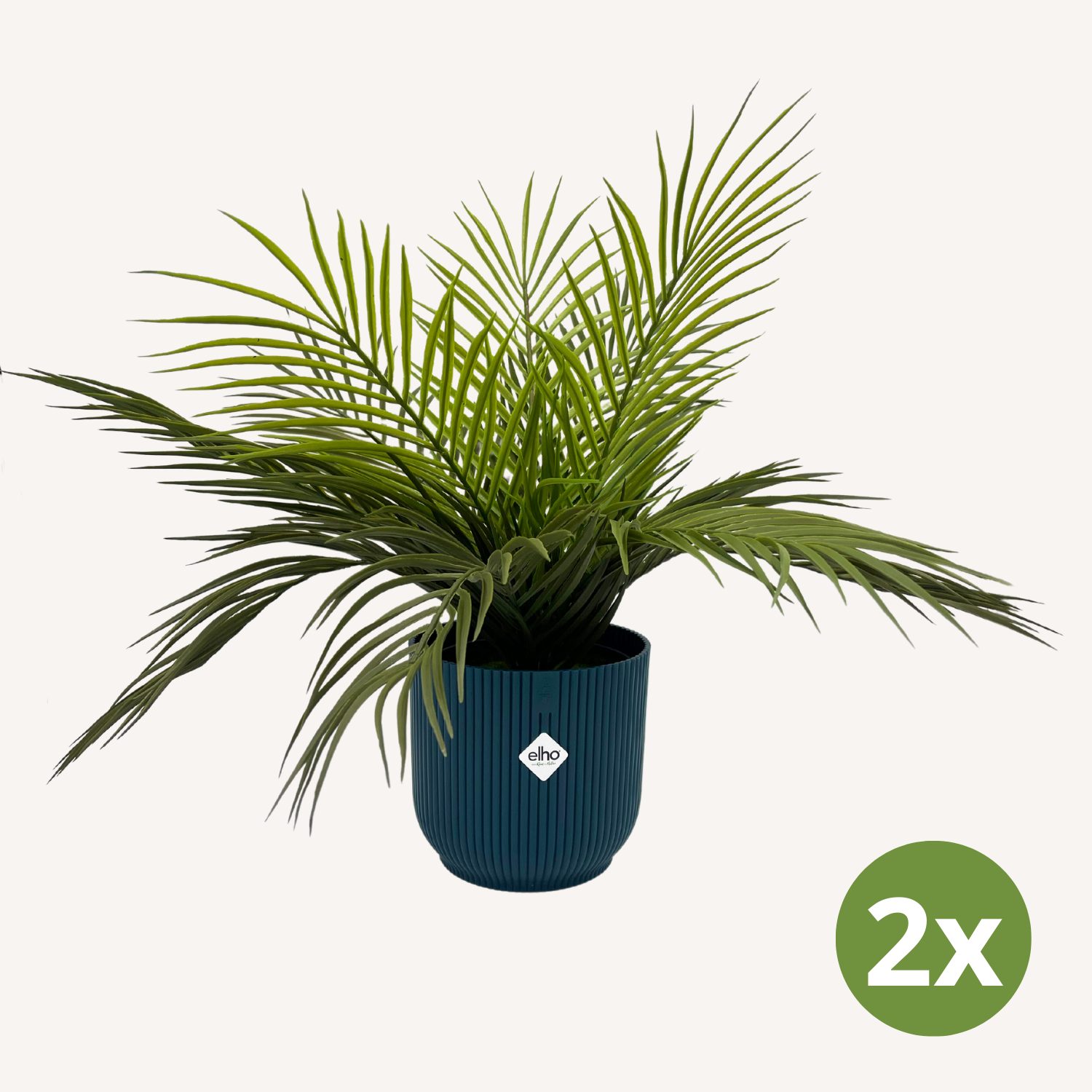 Set van 2x Kunstpalm 40cm & 2x Elho Vibes Fold rond 16 cm Deep Blue