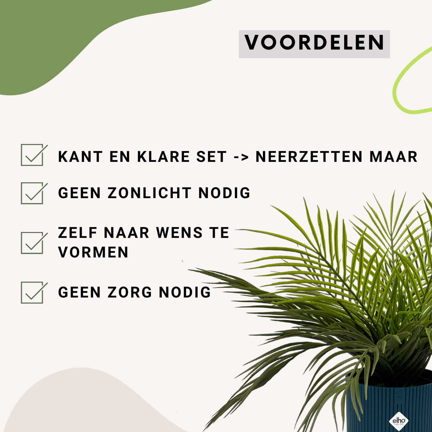 Set van 2x Kunstpalm 40cm & 2x Elho Vibes Fold rond 16 cm Deep Blue