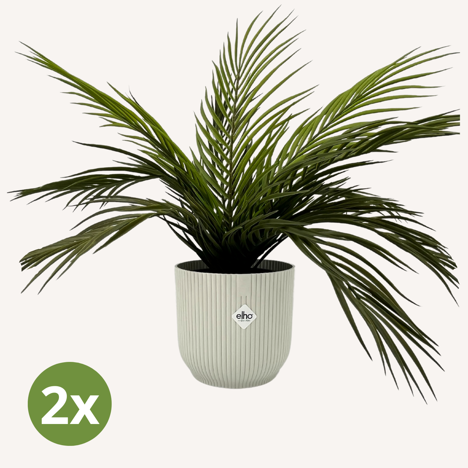 Set van 2x Kunstpalm 40cm & 2x Elho Vibes Fold rond 16 cm Silky White