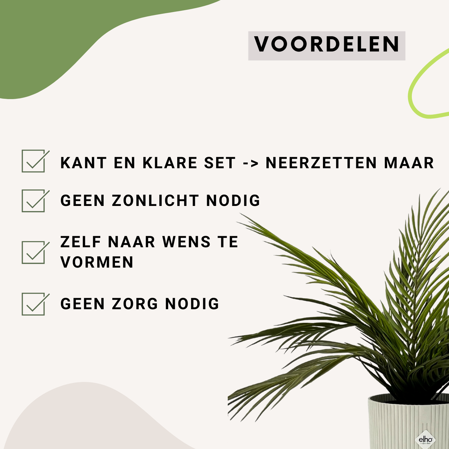 Set van 2x Kunstpalm 40cm & 2x Elho Vibes Fold rond 16 cm Silky White
