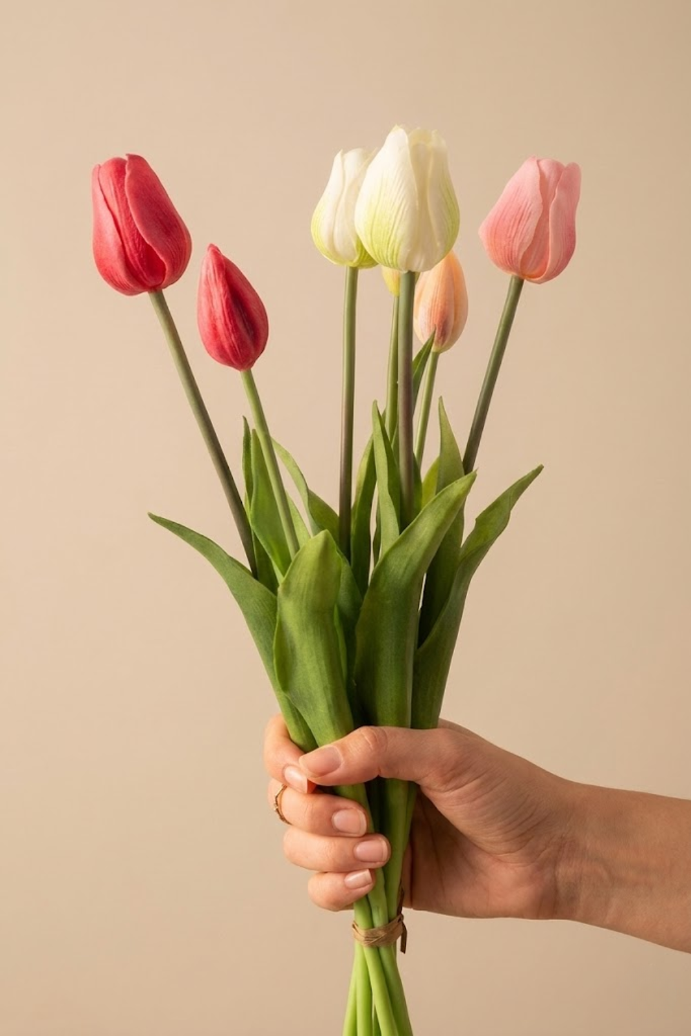 Kunsttulpen 7st. Roze/ Creme 47cm