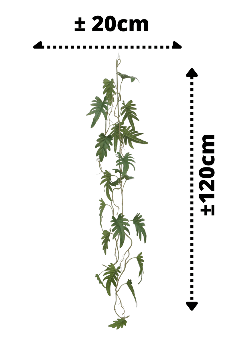 afmetingen Philodendron kunstslinger 120cm. Deze guirlande heeft de perfecte afmeting